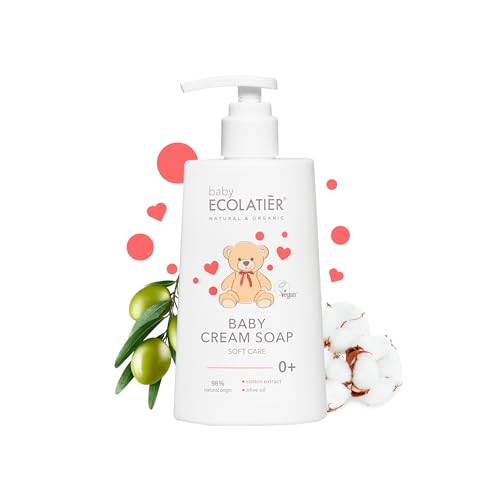 Gentle Baby Cream Soap for Soft and Caring Cleanse ECOLATIER, With Olive Oil & Cotton Extract, 98% Natural, Vegan – Delicate Skin Nourishment – 8.5 Fl Oz