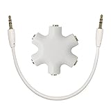 マルチイヤホンスプリッター 3.5mm ステレオイヤホンプラグ 5ウェイ 6ポート イヤフォンジャック分配器 メス接続器 ヘッドフォンアダプタ オーディオスプリッター コネクター 3.5mmステレオケーブル (ホワイト)
