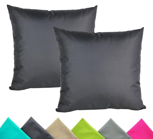 JACK 2er Set 40x40cm Outdoor Kissenhülle Kissenbezug Wasserfest Sitzkissen Lounge Kissen Garten Stuhl Lotus Effekt, Farbe:Anthrazit