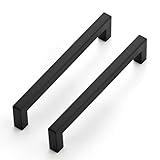 JOY DECOR Cabinet Handles, Black Cabinet Pulls, 2 Pack Kitchen Closet Handles 6-1/4 Inch, Square Drawer Pulls Stainless Steel Drawer Hardware, 160mm Hole Centers