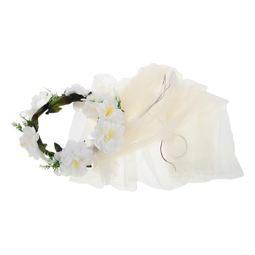 BESPORTBLE Guirlande de Fleurs pour Mariage en Rotin Synthétique Blanc Pur, Couronne Artisanale Légère et Résistante, Accessoire Romantique pour Mariée et Séance Photo Plage, Voile de Mariée