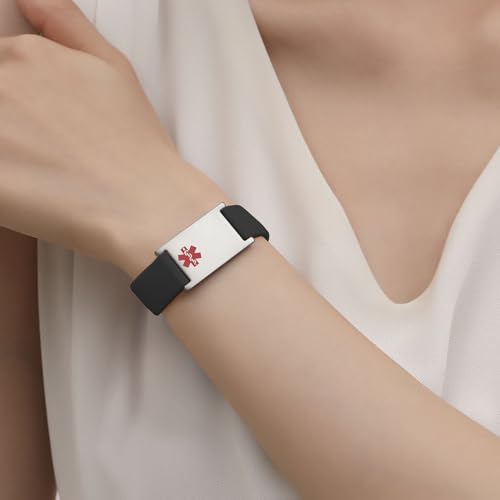 Image of LinnaLove Medical Alert ID Bracelet - Adjustable Silicone Band, Custom or Pre-Engraved Options, QR Code Available