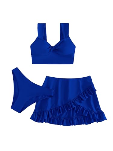 SweatyRocks Women's 3 Piece Twist Ruffle Bikini Swimsuits Bathing Suit with Beach Skirts