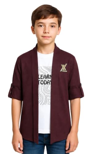 Image of CAVIO Boys Solid Open-Front Shrug with T-Shirt