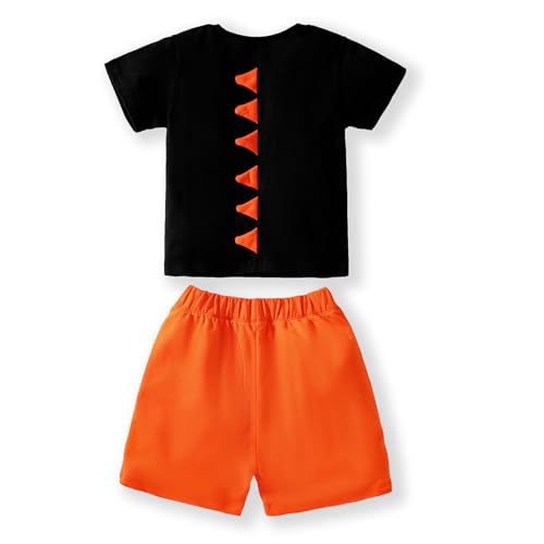 Image of LMYOVE Toddler Boy Short Set Little Boy Clothes Casual CrewNeck Short Sleeve T-Shirt and Short Sets Summer Beach Outfits(5T Orange Dinosaur)