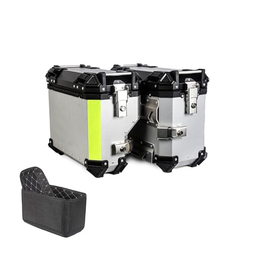 Xzomystify 38L Waterproof Motorcycle Side Case Bag Heavy Duty Motorcycle Tail Box Motorcycle Trunk Box 1 Pair Motorcycle Helmet Bag with Security Lock Storage Case for Stowing Helmets Luggage(Silver)