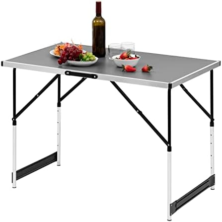 WOLTU Camping Table Picnic Table Grey Lightweight Folding Outdoor Garden Balcony Market Kitchen Work Table Adjustable