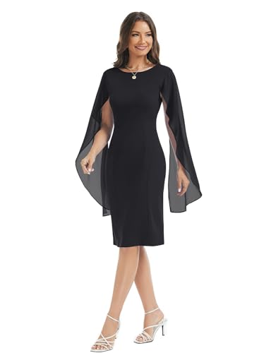 Image of HELYO Women's Chiffon Cloak Sleeve Mini Cape Dress V-Back Semi-Formal Elegant Bodycon Wedding Guest Evening Cocktail Dresses