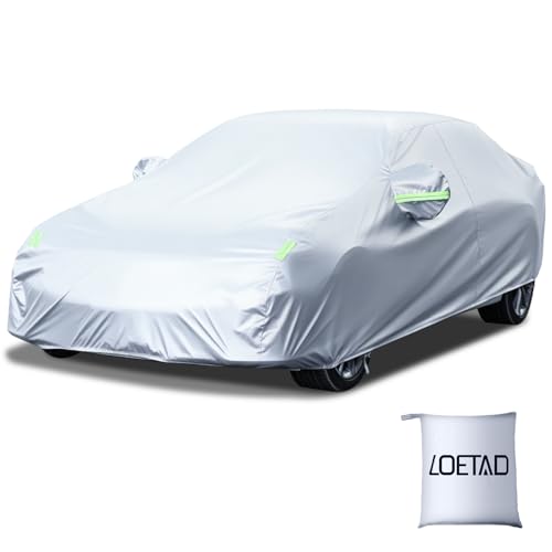 LOETAD Bâche Voiture Exterieur Housse de Protection Voiture Imperméable pour Auto Anti UV Poussière Vent Gel Neige Hiver 470 x 180 x 150 cm - Argent