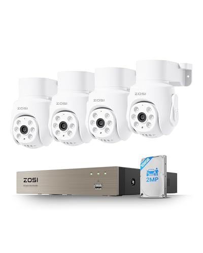 Image of ZOSI Pan /Tilt Home Security Camera System, 500GB HDD, 4 x 1080P Cameras | AI Human Vehicle Detection, Night Vision, 360View, Indoor & Outdoor, H.265+ 8CH 5MP DVR, for 24 /7 Video & Audio Recording