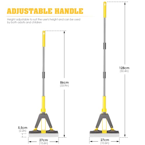 Sponge Mop, Self Wringing Sponge Mop Super Mop with Long Handle and 3 PVA Sponge Heads, Hands Free Floor Cleaning Mop for Laminate, Tile, Hardwood Floor - Yellow