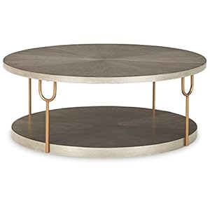 Signature Design by Ashley Ranoka Contemporary Round 42″ Coffee Table, Metallic & Goldtone Finish