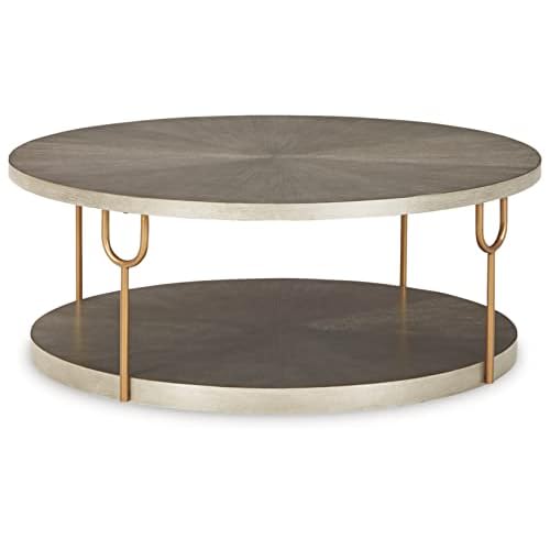Signature Design by Ashley Ranoka Contemporary Round 42″ Coffee Table, Metallic & Goldtone Finish
