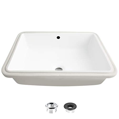 Stylish Ceramic Porcelain Bathroom Sink 19.5 x 15.5 Inch Rectangular Undermount Bathroom Sinks Shiny Enamle Glaze Finish with Chrome and Matte Black Overflow, P-204