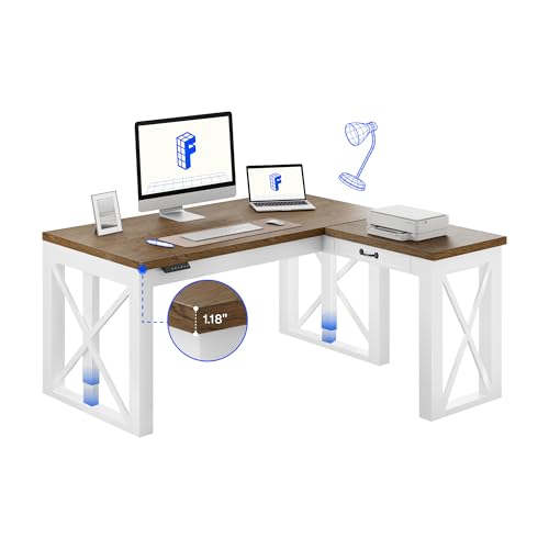 FLEXISPOT L-Shaped Executive Electric Standing Desk, 55'x48' Wood Farmhouse Home Office Height...