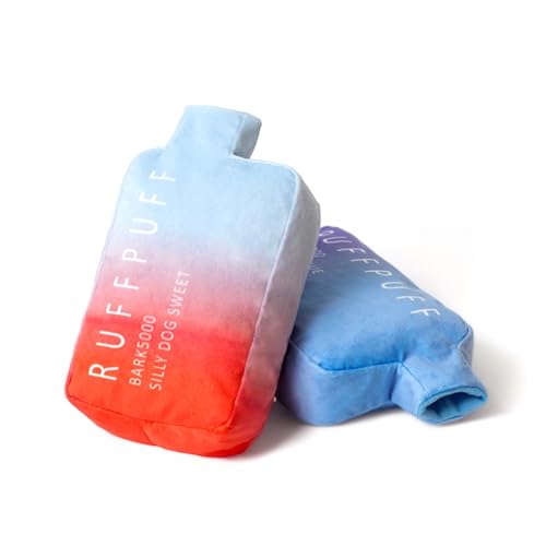 RUFF PUFF Juguetes para perros – Divertidos juguetes de peluche para perros con chirriador – Juguete parodia para perros – Juguetes para cachorros – Cumpleaños para perros – Juguetes de ladridos (rojo
