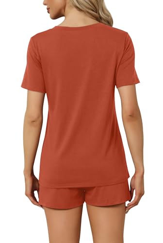 Image of RUBZOOF Women's Short Sleeve Pajama Sets with Pockets Casual V Neck 2 Piece Lounge Sets S-3XL