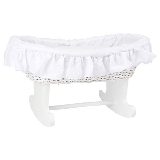 small foot company- Small Foot 11417 Cuna de Mimbre Blanco para muñecas,de Madera, recubierta en su Interior de Tela, con Relleno extraíble Juguetes, Multicolor