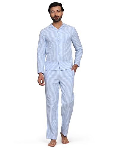 Image of B STORIES Men's 100% Cotton Full Sleeve PJ Set - Checkered Nightwear Set | Soft Loungewear | Comfortable Sleepwear | Stylish Casual Home Wear Shirt & Pant (S-XXL)
