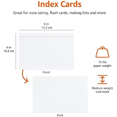 Amazon Basics Ruled Lined Index Cards for Notes, Studying, Flash Cards, White, 4 x 6, 500 Count (5 Packs of 100)