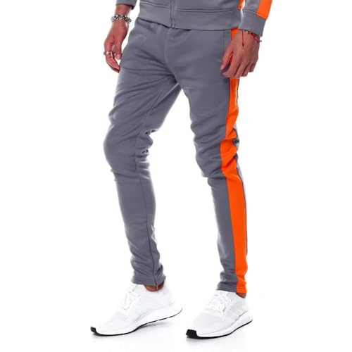 Rebel Minds Men Track Pants - Stylish Men's Sweatpants, Joggers for Men, Athletic and Casual Wear, with Pockets Grey Orange