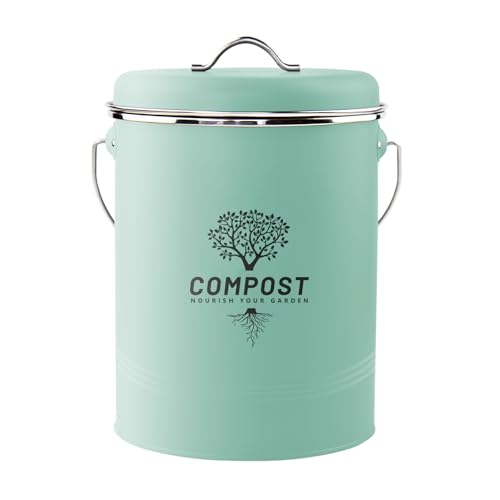 Kitchen Countertop Compost Bin, Odor Resistant Indoor Compost Bin with Lid and Charcoal Filter, Rust Resistant Coated Compost Bucket, Compost Container, Mint