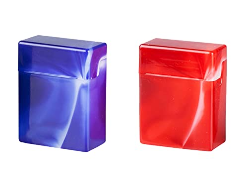 Boîte à cigarettes XXL pour 32 cigarettes Big Pack MAXI Étui en plastique marbré stable et très léger (bleu + rouge - 2 boîtes)
