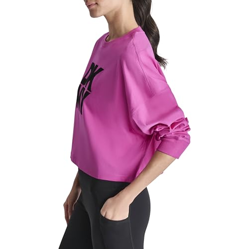 DKNY womens Logo Long Sleeve Cropped Drop Shoulder T-shirt3