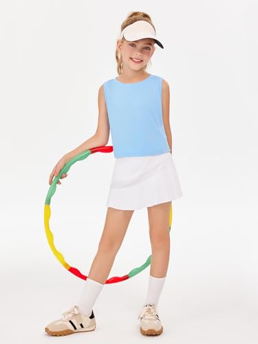 Image of Haloumoning Girls Athletic Tank Tops Kids Sleeveless Crop Tops Mesh Back Workout Cute Sports Shirts 5-14 Years