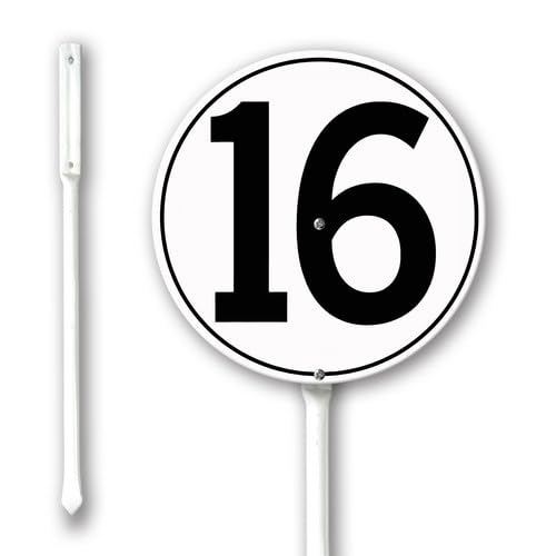 Geroclonup Number Signs Number 16 Sign with Stake 23cm Rustproof Aluminium Yard Decorations Round Metal Fade Resistant Lawn Signs Numbered Sign for Outdoor Decor — image 1