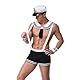 Moinha Herren Sexy Unterwäsche Matrosenkostüm Erwachsene Cosplay Sexy Dessous Set mit Shorts Mütze Hosenträgern Manschetten und Kragen Seemann Uniform Reizwäsche Matrose Rollenspiel Outfits Weiß