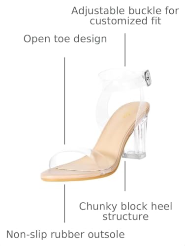 Image of ZriEy Women's Clear Heels Chunky Block Mid High Heeled Sandals | 2.75 Inch Chunky Heel, Transparent Open Toe Ankle Strap Dress Pump Shoes for Women in Daily Wear Party Wedding