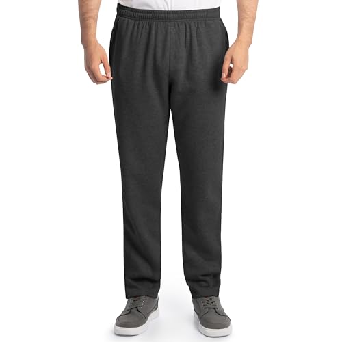 Fruit Of The Loom Mens Eversoft Fleece Open Bottom With Pockets, Relaxed Fit, Moisture Wicking, Breathable Sweatpants, Black Heather, XX-Large US