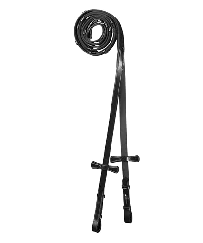 Exion Web Reins for Horses | Non-Slip Grippy English Reins | Dressage Reins with 7 Hand Stoppers and SS Buckles | Black, Brown
