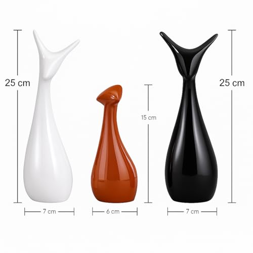 Image of LIFEHAXTORE Home Decoration Lucky Deer Family Set | Piano Finish Ceramic Figures - (Set of 3, Black, White & Brown - Deer Family)