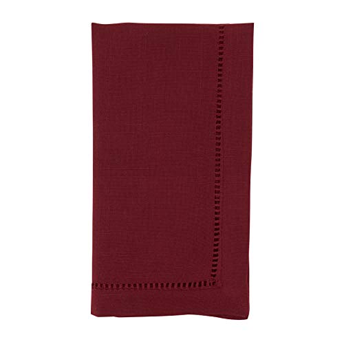 SARO LIFESTYLE Classic Hemstitch Cloth Napkins (Set of 12) - Elegant Everyday Dinner Napkins with Textured Fabric and Hemstitched Border for Dining Tables and Formal Entertaining, 22"x22", Burgundy