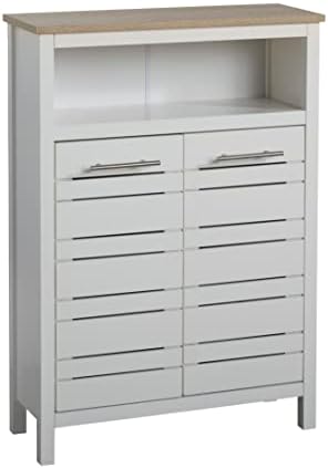 House & Homestyle Hertford Laundry Bin, Washing Basket with Hinged Lid, Home Cabinet Box Storage Solution, Declutter Your Bathroom or Bedroom - White Wood/Oak Effect (51.5cm x 50cm)
