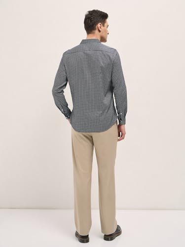 Image of THE BEAR HOUSE Men's Blue Tailored Fit Full Sleeve Cotton Printed Shirt
