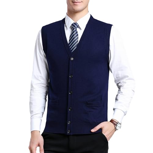 Chaleco de punto para hombre sin mangas cuello en V con botones ZUEVI