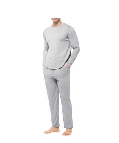 Casey Kevin Mens Pajamas Set Long Sleeve Sleepwear Comfy Breathable Loungewear with Pockets Soft Top & Pants Pjs for Men