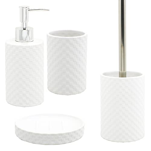 BM 4062 Set di Accessori da Bagno in Ceramica Quadratini Bianco, Set Accessori Bagno Completo 4...