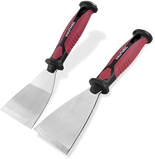 HAUTMEC 2pc Paint Scraper, 2.5 in Staight and 3 in Offset Scrapers, Heavy Duty Stainless Steel Blade and Hammer End, for Removing Wallpaper, Applying Putty, Plaster, Cement, Adhesive HT0061-PT