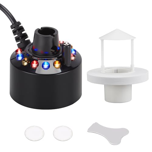 FITNATE 350ml/H Ultrasonic Mist Maker Fogger Atomizer with LED Changing Light for Water Fountain Pond Pot Rockery Sink, with Removable Splash Guard,Atomized disc and Changing Tools