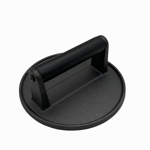 Smashed Burger Press 16.5cm Round Heavy-Duty Cast Iron Smash Meat Steak with Black Handle for Blackstone Griddle Juicy and Crispy Burgers for BBQs Cookouts