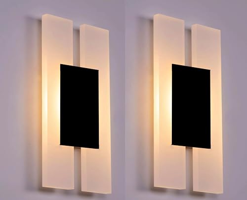 Image of Groeien 15 Watts Pack of 2 Rectangular LED Bedside Fancy Acrylic Wall Lighting Fixtures for Living Room, Bathroom, Bedroom (2)