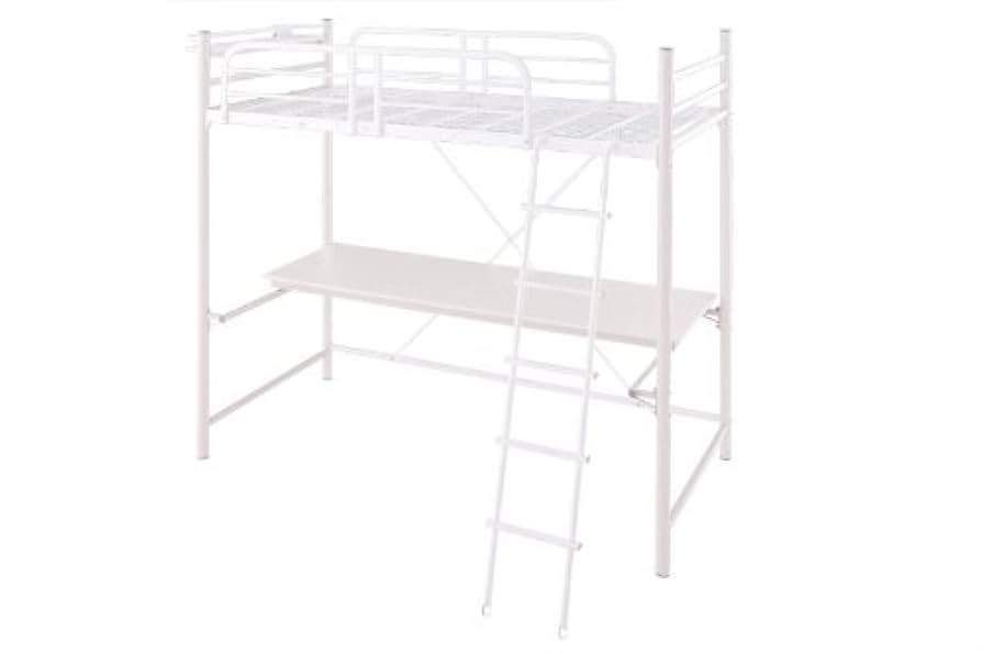 稼働デスク付き ロフトベッド ３段稼働＆コンセント宮棚付き ホワイト 3段可動デスク＆コンセント宮棚付きロフトベッド 【Studio