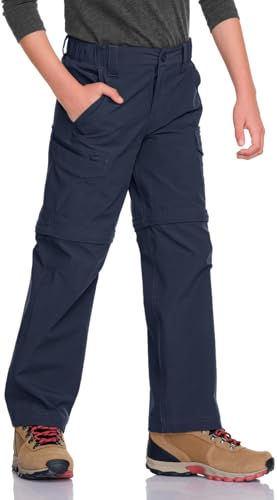 CQR Kids Youth Hiking Cargo Pants UPF 50+ Quick Dry Convertible Zip Off Pants Outdoor Camping Pants Venture Pristine Navy Large