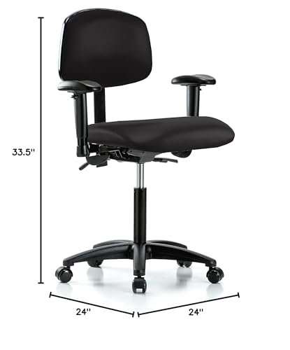 Image of Perch Multi-Task Office Chair with Adjustable Armrests | Medium Bench Height 20-27 inch | Black Vinyl