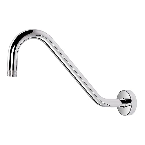 NearMoon J Shaped Shower Extension Arm, Stainless Steel Shower Head Height Extender with Flange, Riser Pipe Design for Cozy Shower Experience, Standard 1-2 Connection (12 Inch, Chrome Finish)