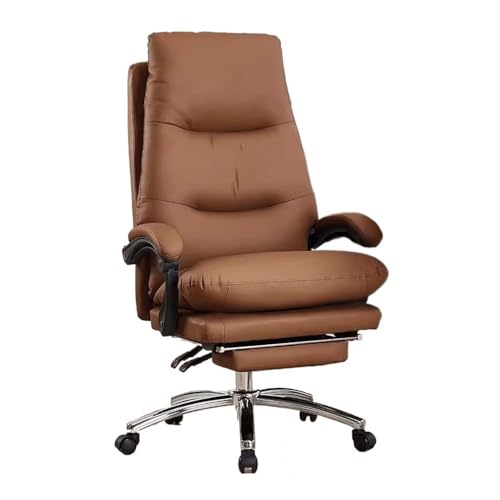 Bedroom Study High Back PU Leather Office Chair Home Office Leisure Chaires Comfortable Padded Desk Chairs(Brown)